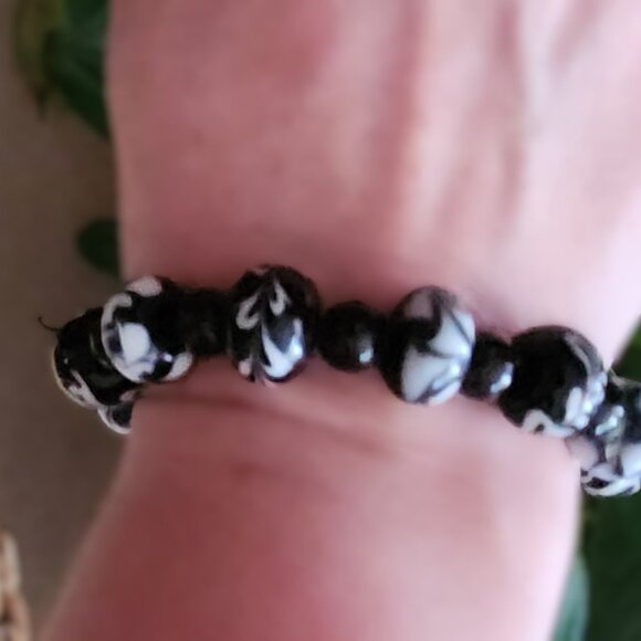 Blue Evil Eye Drop Earrings, & Beaded Bracelet, Swirl Pattern, Bead, Glass, BOHO - Picture 5 of 5